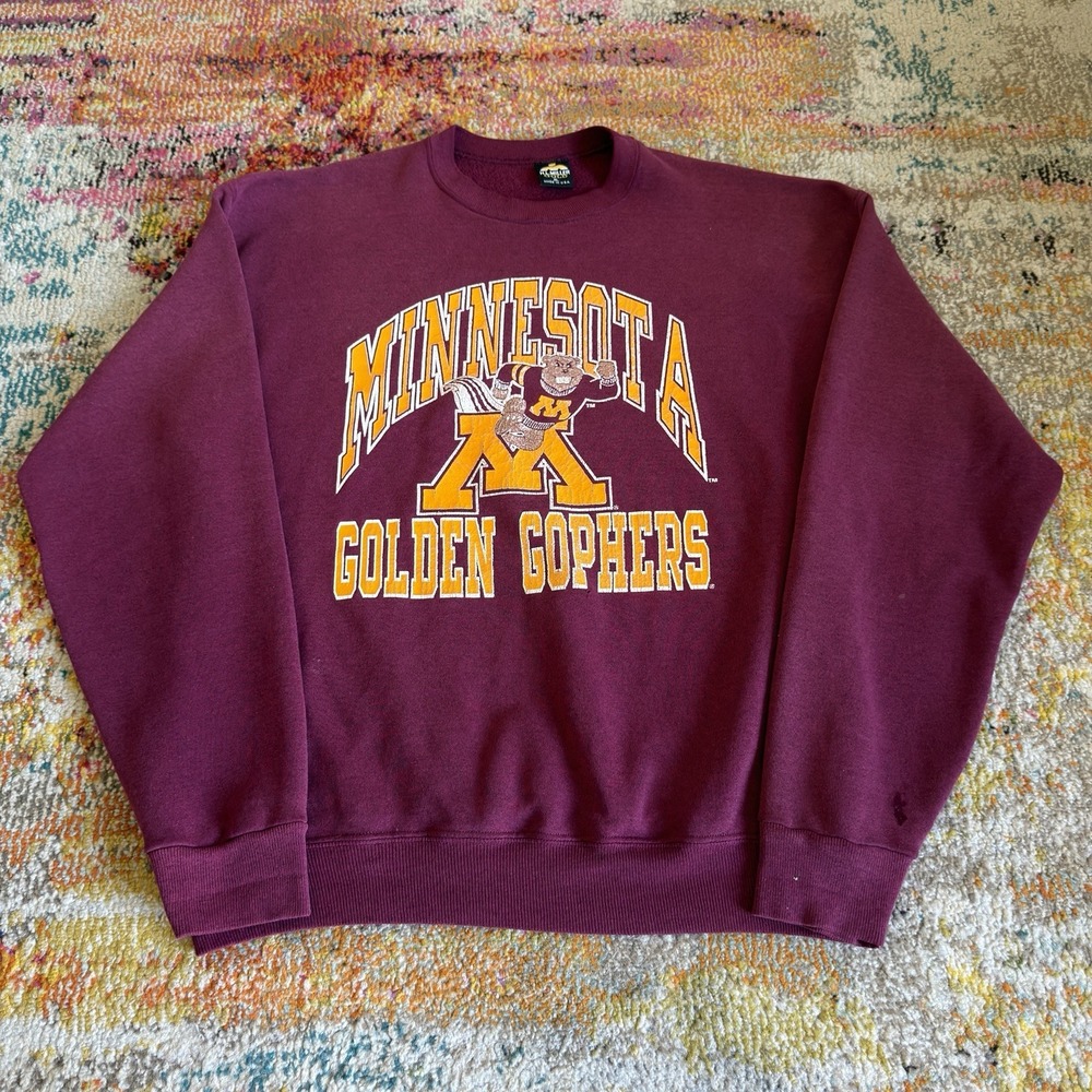 Vintage 90s Minnesota Golden Gophers Crewneck Sweatshirt XL Maroon USA Made